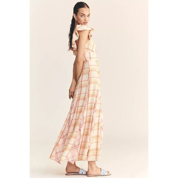 Anthropologie Maeve Linen Blend Flutter-Sleeve A-Line Midi Dress M - Picture 3 of 4